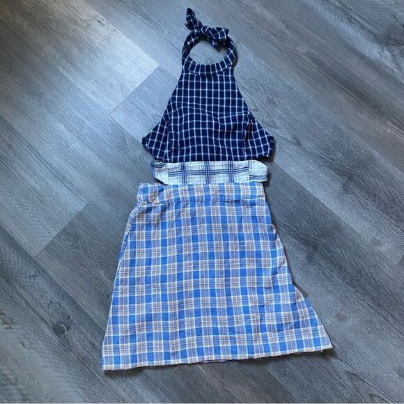 Urban Outfitters Plaid Halter Apron Dress XS Cottagecore Festival Summer - Picture 2 of 12